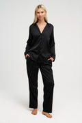 Long Premium Silk PJ Set Chocolate Charcoal