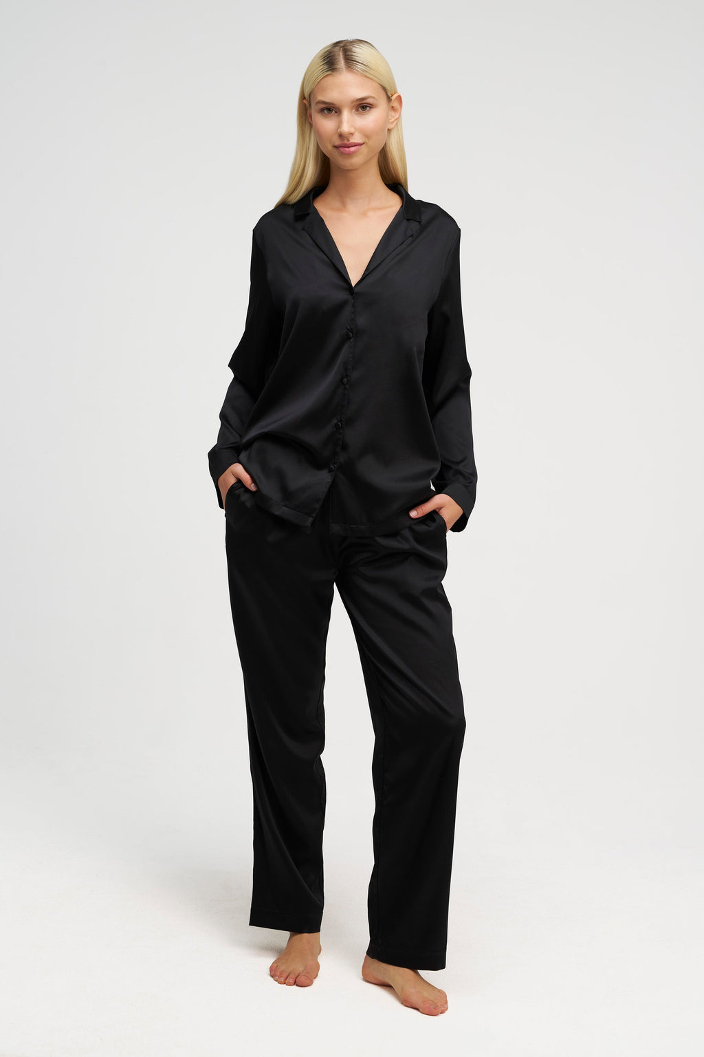 Long Premium Silk PJ Set Chocolate Charcoal