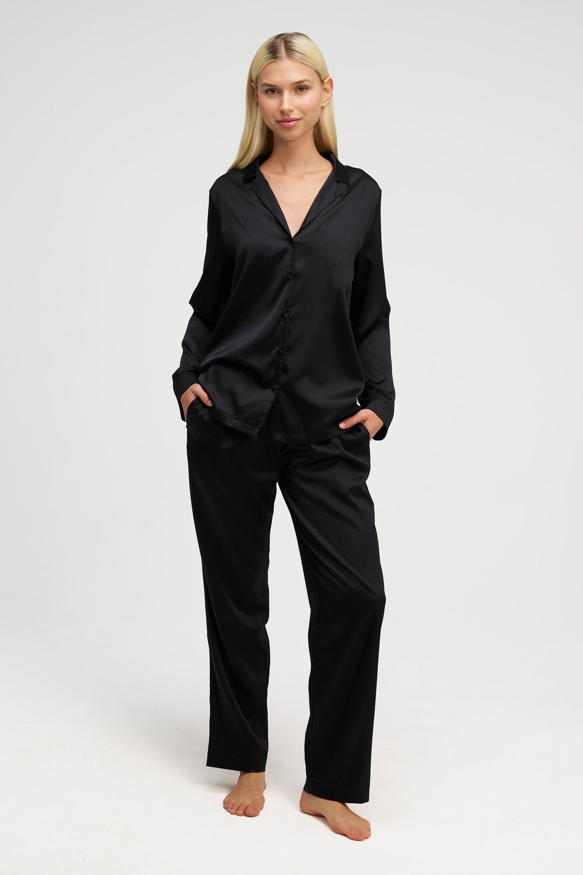 Long Premium Silk PJ Set Chocolate Charcoal