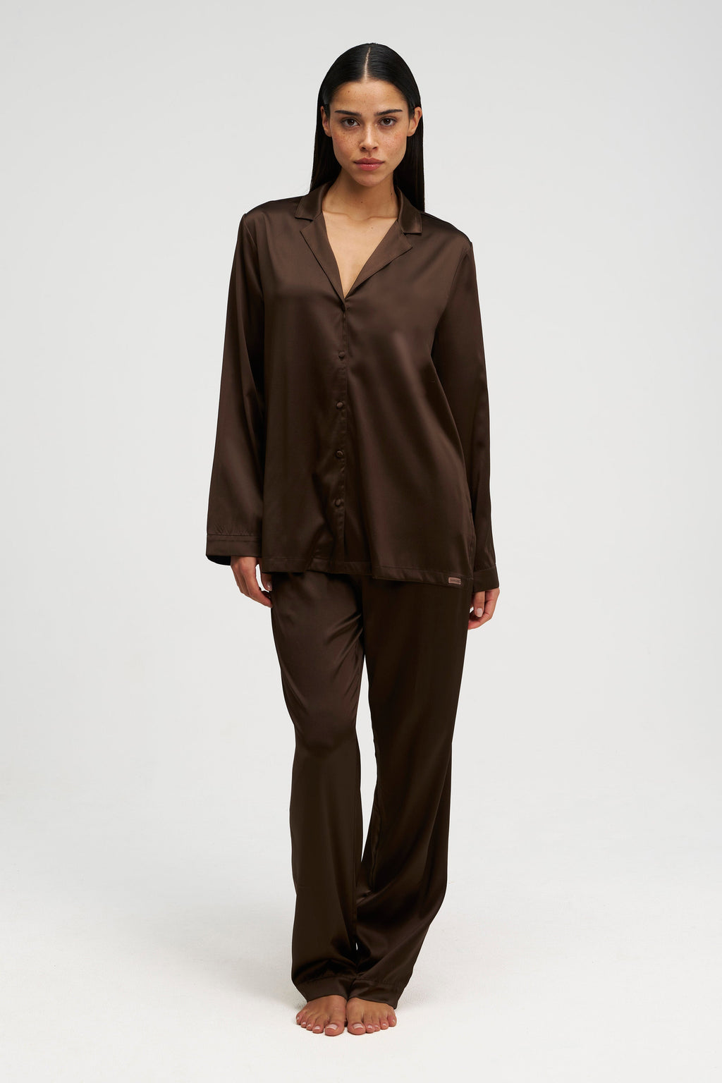 Long Premium Silk PJ Set Chocolate