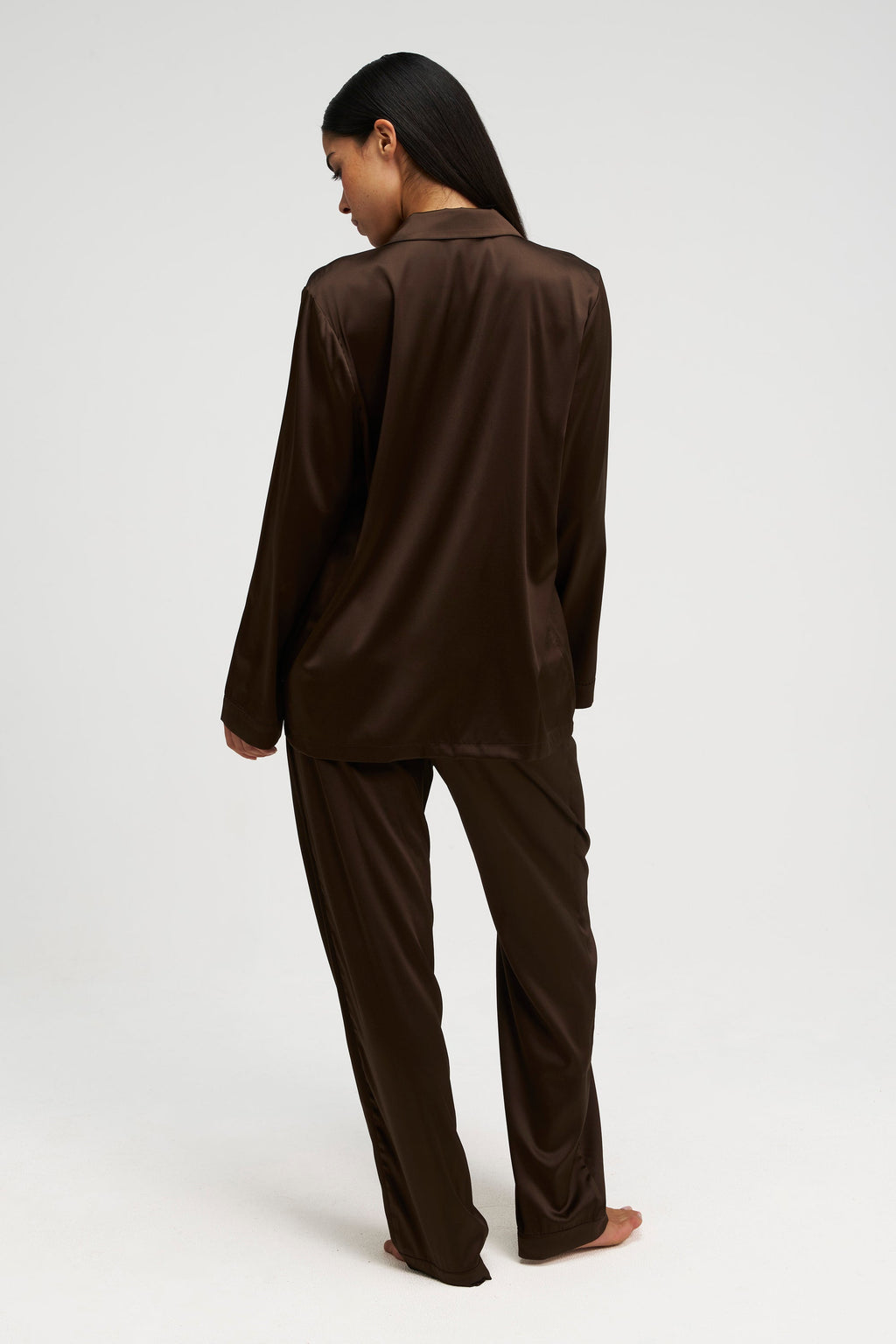 Long Premium Silk PJ Set Chocolate