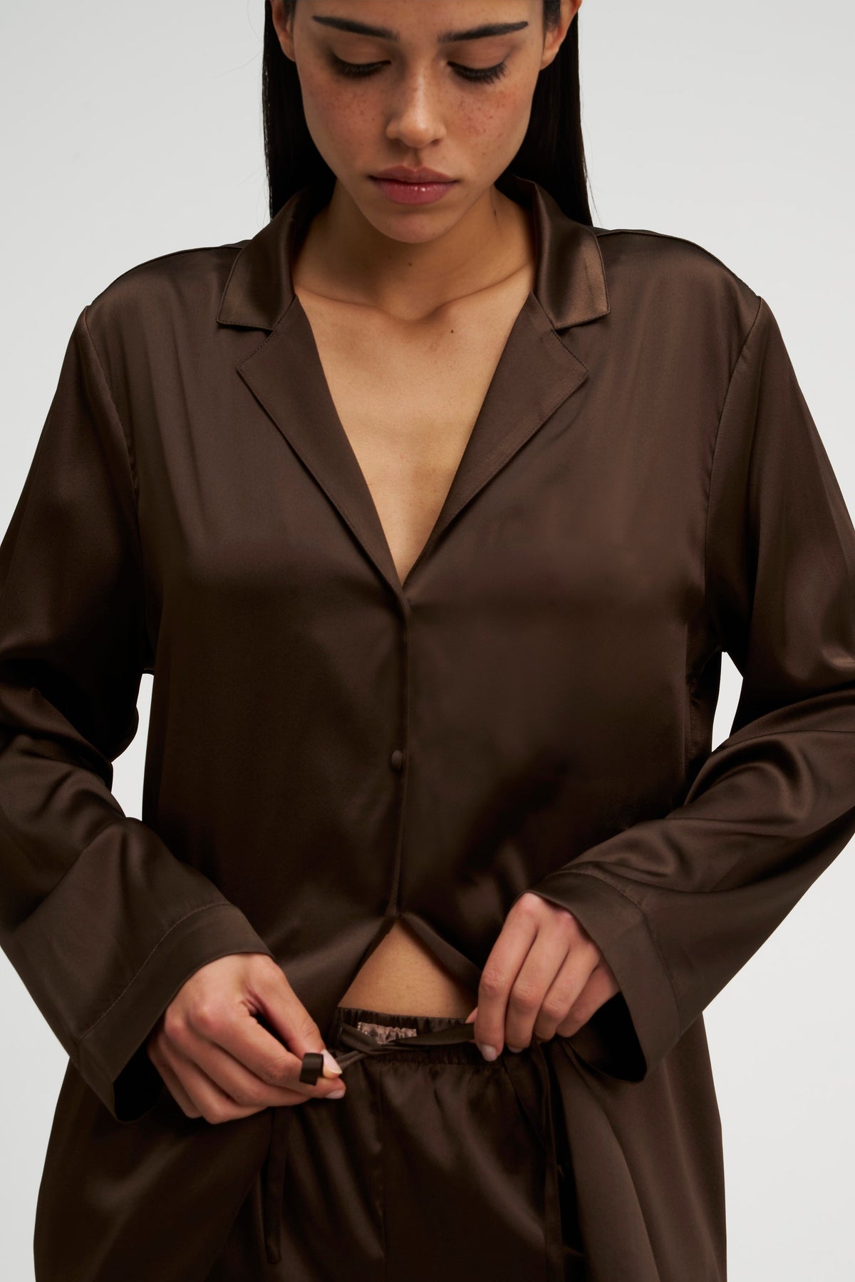 Long Premium Silk PJ Set Chocolate